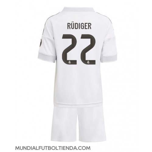 Camiseta Real Madrid Antonio Rudiger #22 Primera Equipación Replica 2025-26 para niños mangas cortas (+ Pantalones cortos)